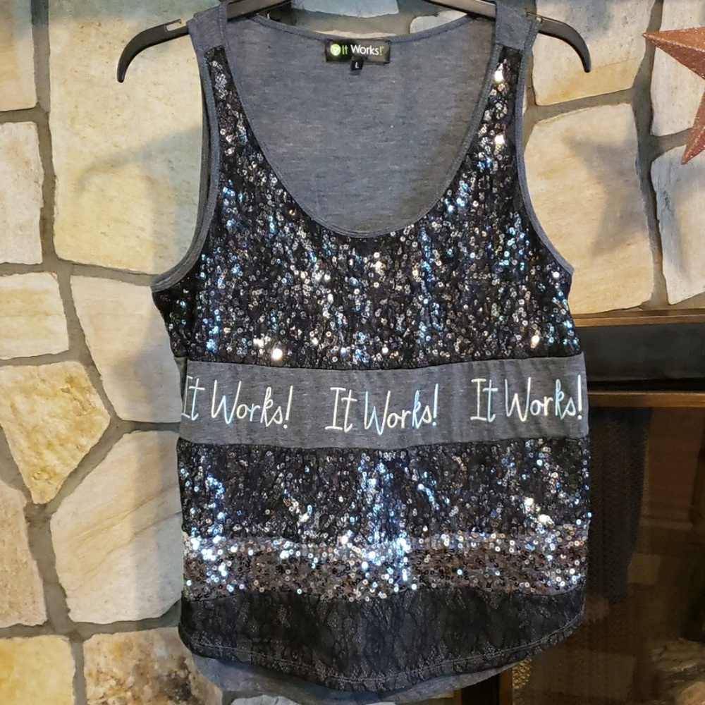 It Works black lace sequined tank. Large